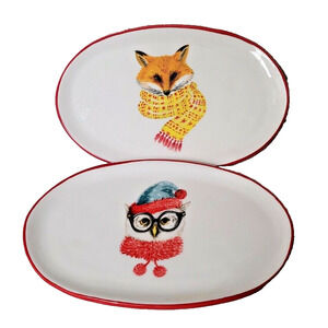 Set 2 Angela Stachling Booville by Magenta Oval Snack Plates Owl Fox Appetizer
